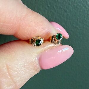 14k Gold Bezel Set Emerald Studs